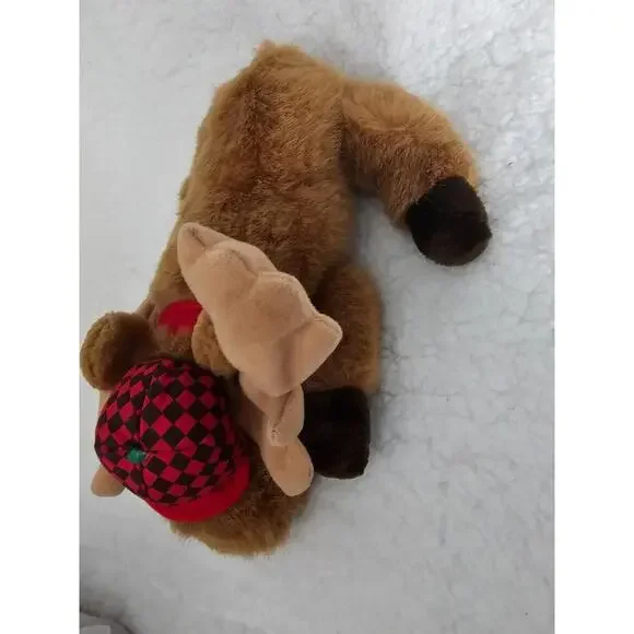1992 Vintage Dakin Winter Holiday Moose Plush Brown Hat & Scarf 10" Toy Antlers - Picture 3 of 8
